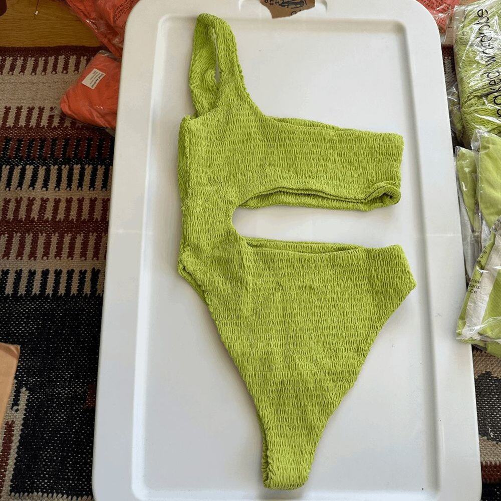 Naked Wardrobe Lime Green One Piece Swimsuit S NWOT - Picture 2 of 4